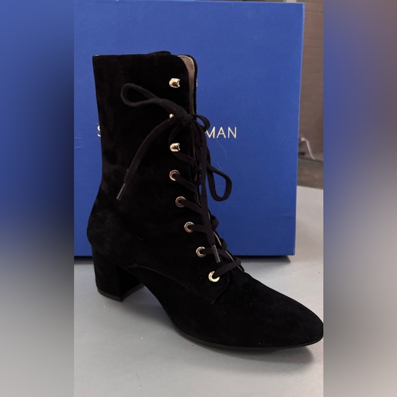 Stuart Weitzman  Black Lace-Up Ankle Boots 7.5 - Picture 2 of 15